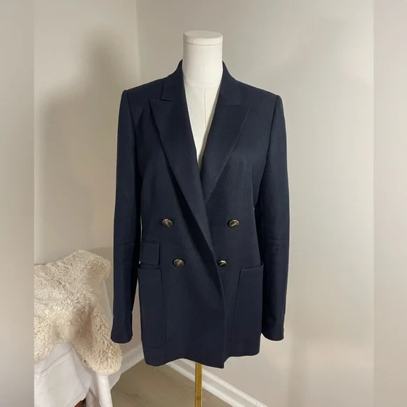 Reiss Larsson navy double breasted twill blazer - Picture 2 of 16